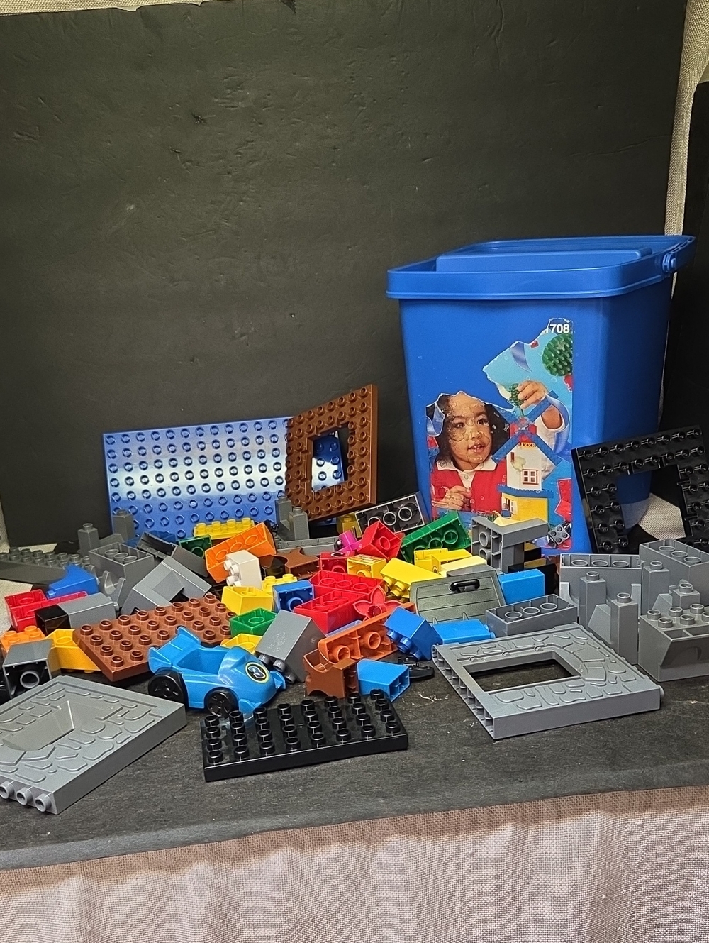 Lego Mega Blocks Multicolor Building Brick Lot with Blue Storage Bin, No Lid